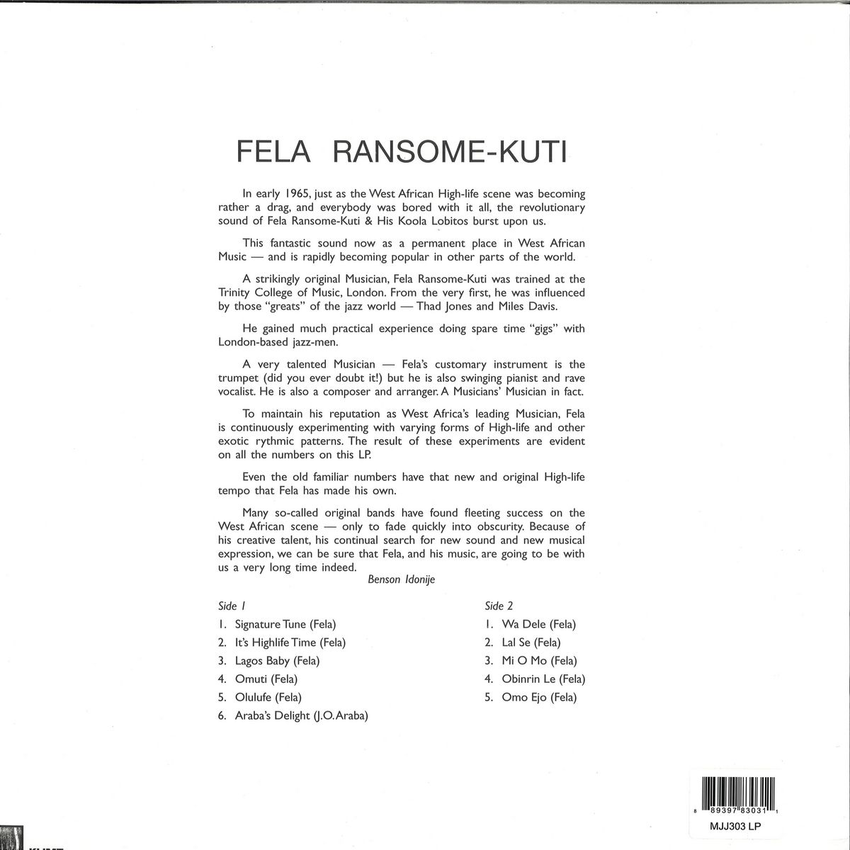 Fela Ransome Kuti And His Koola Lobitos - LP - Image 2