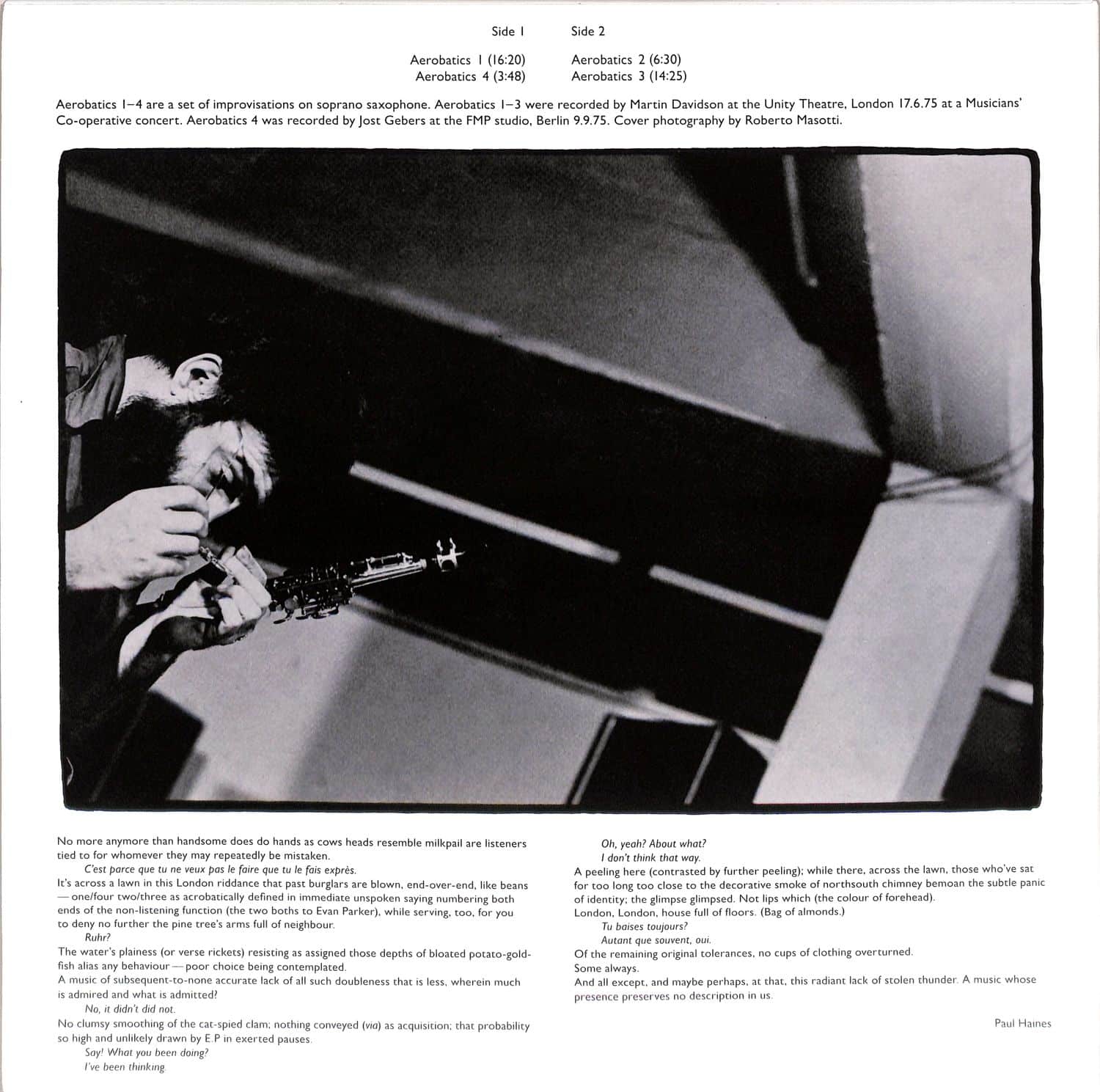 Evan Parker - Saxophone Solos - LP - Image 2